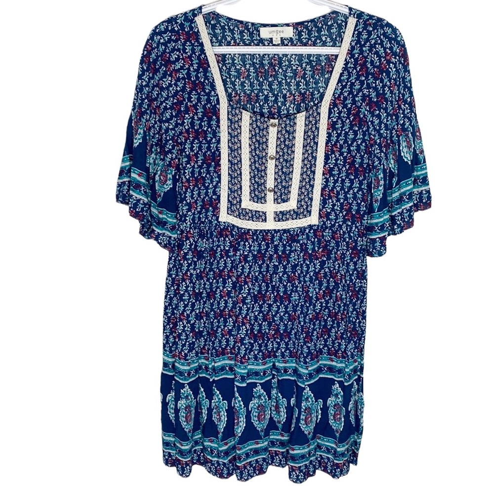 Umgee USA prairie style floral dress with lace trim size M